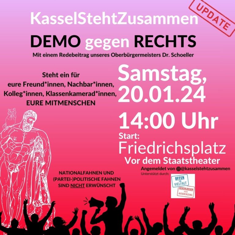 Kassel steht Zusammen! Demo gegen Rechts am Samstag um 14 Uhr